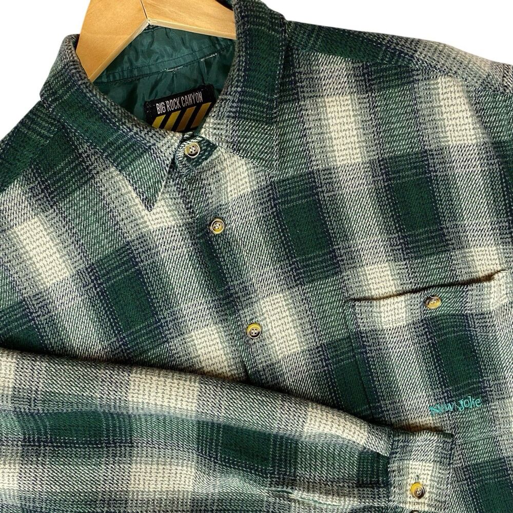 Big Rock Canyon Mens XL Green Plaid Flannel Shirt 100% Cotton Outdoor Workwear